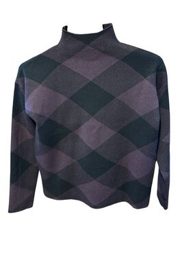 Tahari soft Geometric Pattern Mock Neck Sweater - Black & Purple size M like new